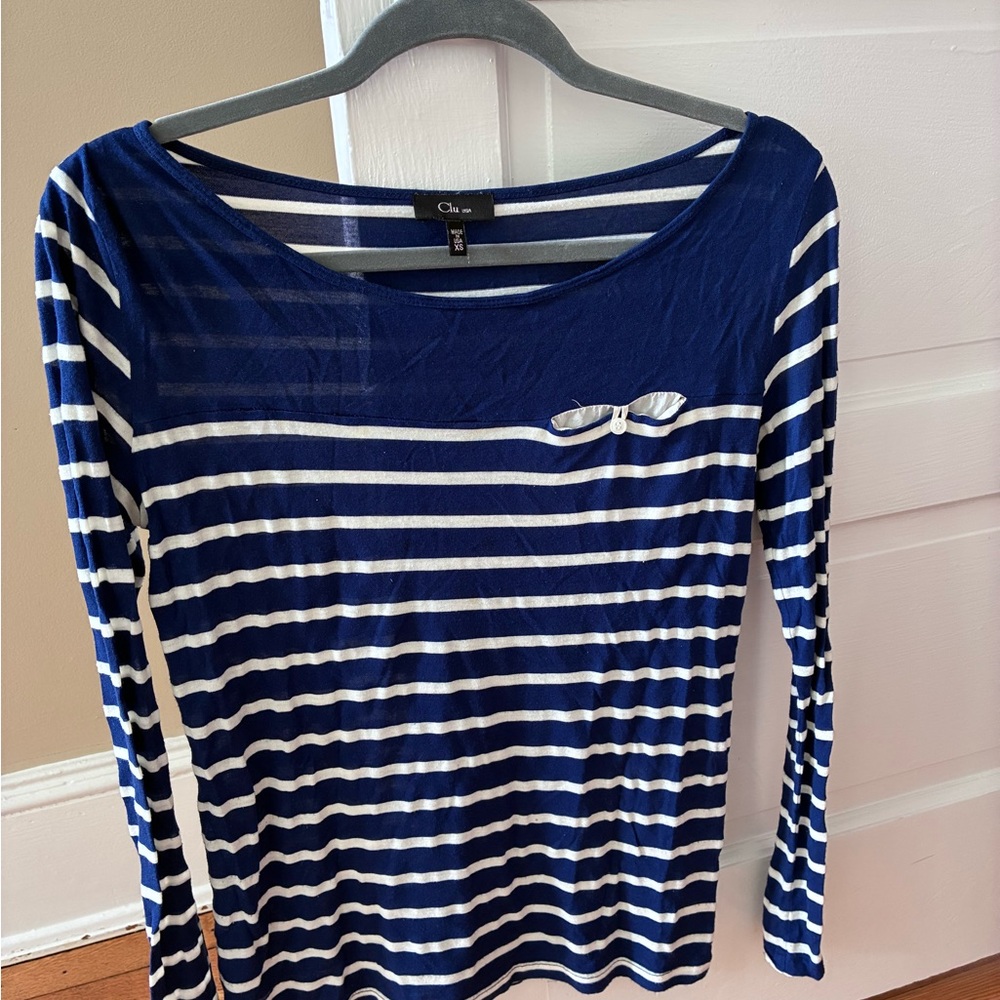 Chic Navy and White Striped Blouse